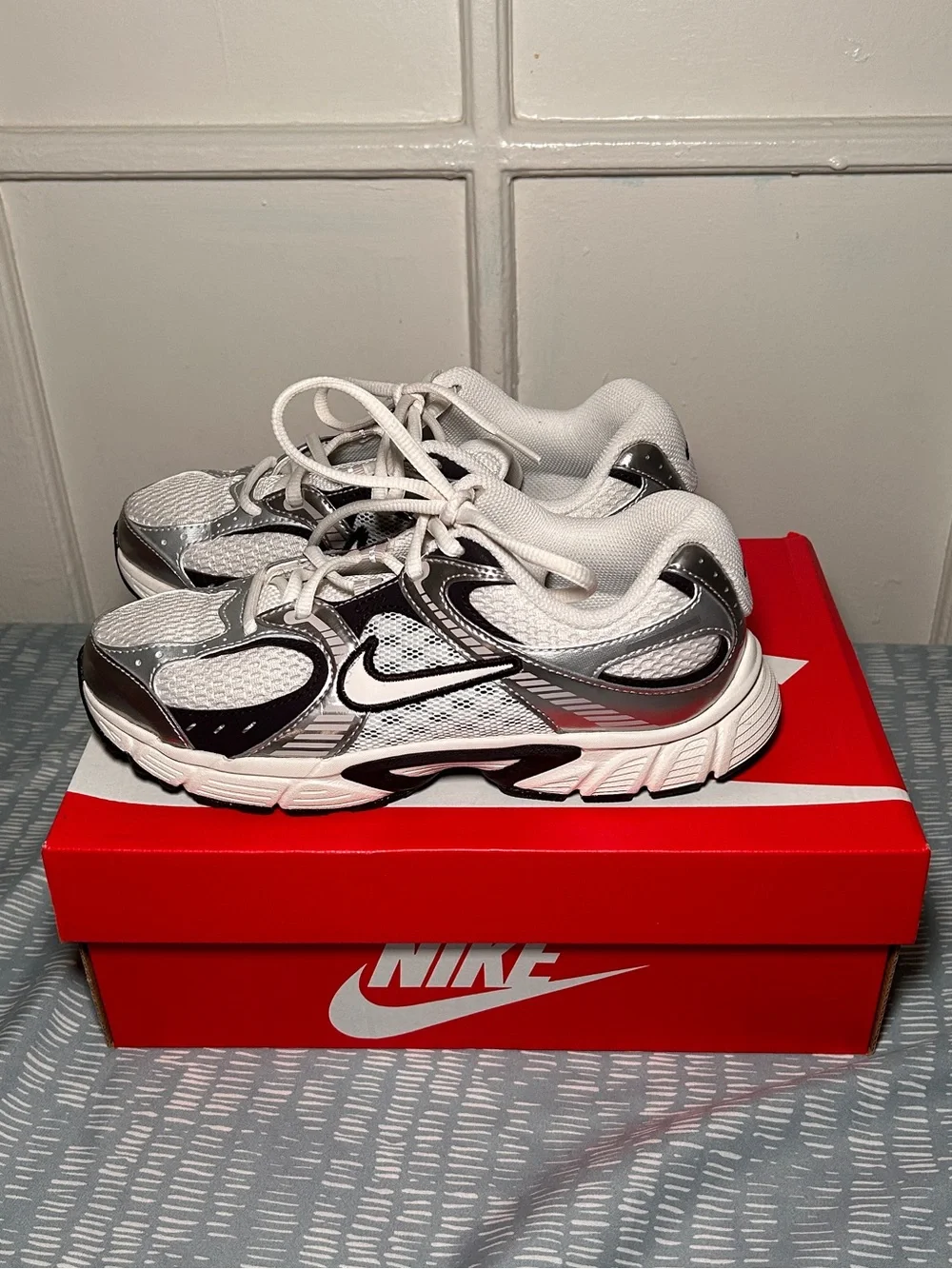 Nike Kids White and Gray Mesh Lace-Up Sneakers
